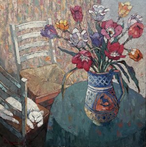Flowers and Cat