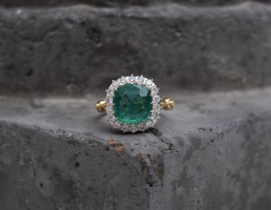 Natural Emerald & Brilliant Cut Diamond Engagement Ring