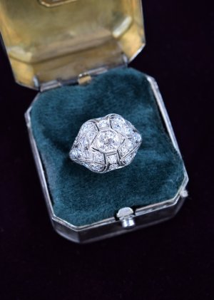 Art Deco Platinum & Diamond Bombe Ring