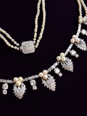 Mid-Century Diamonds & Pearls Necklace