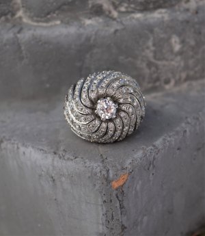 Mid-Century Platinum & Diamond "Bombe" Ring
