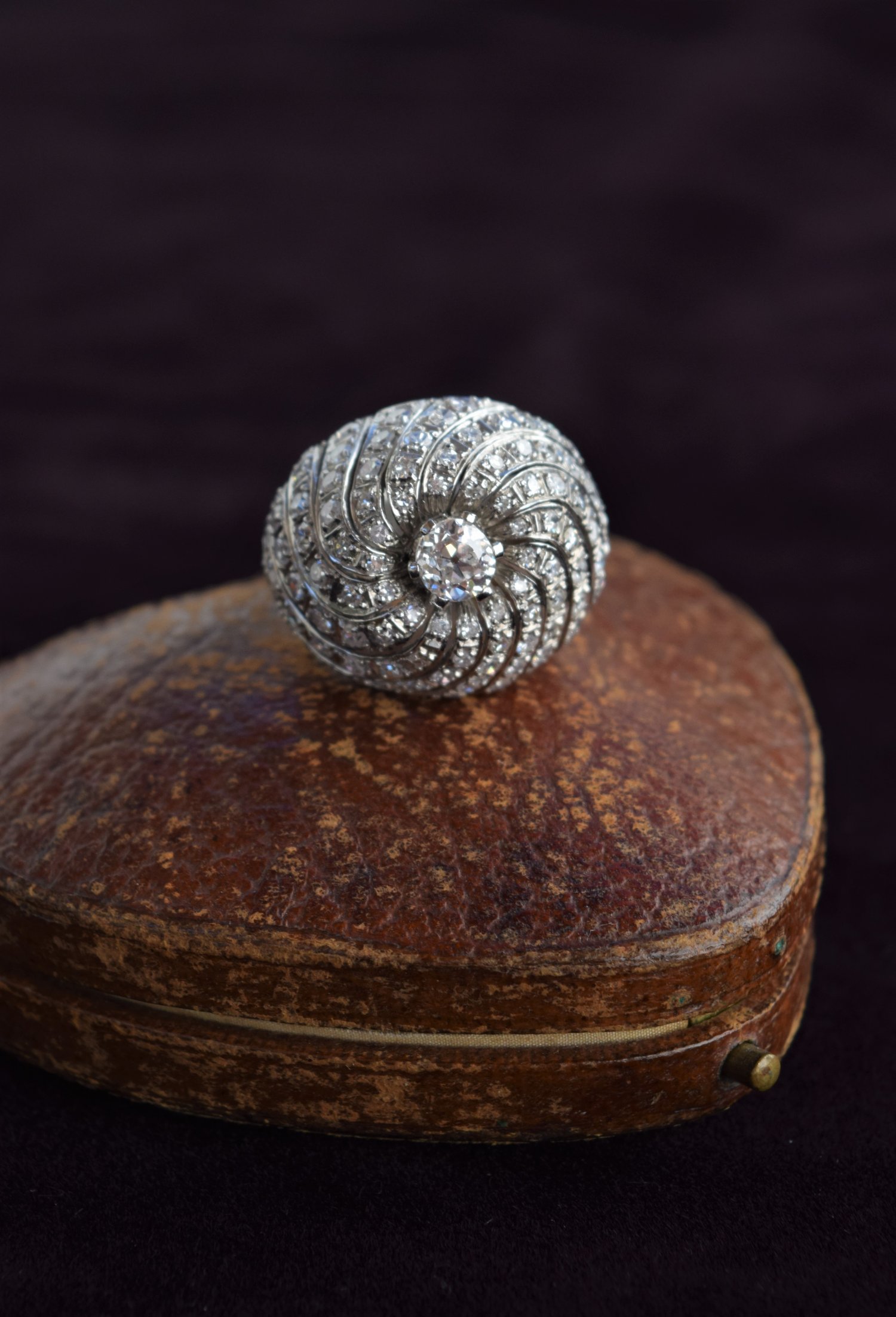 Mid-Century Platinum & Diamond "Bombe" Ring