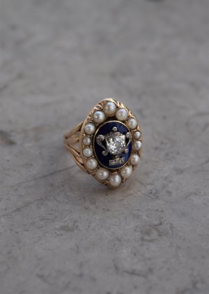 Edwardian Gold, Enamel, Pearl & Diamond Ring