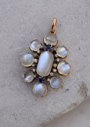 Moonstone, Diamond & Sapphire Pendant