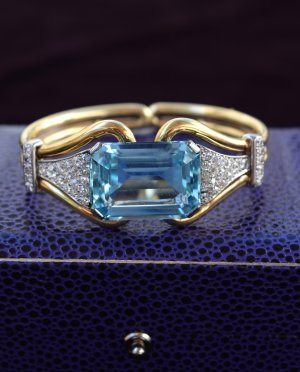 Retro 14ct Gold, Diamond & Aquamarine bracelet