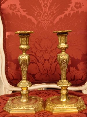 C1870 Pair of signed HENRI PICARD (Supplier to Napoleon III) Louis XIV style Ormolu Candlesticks