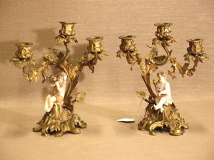 Pair Napoleon III French Ormolu Candelabra with Porcelain Seasons