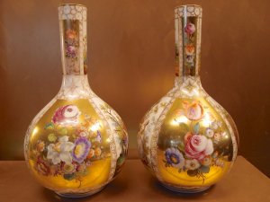 Pair 46 cm Dresden Vases finely Painted after Watteau etc