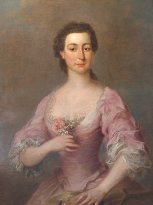 C1765 French Louis XV period Oil Portrait of a Lady in Pink