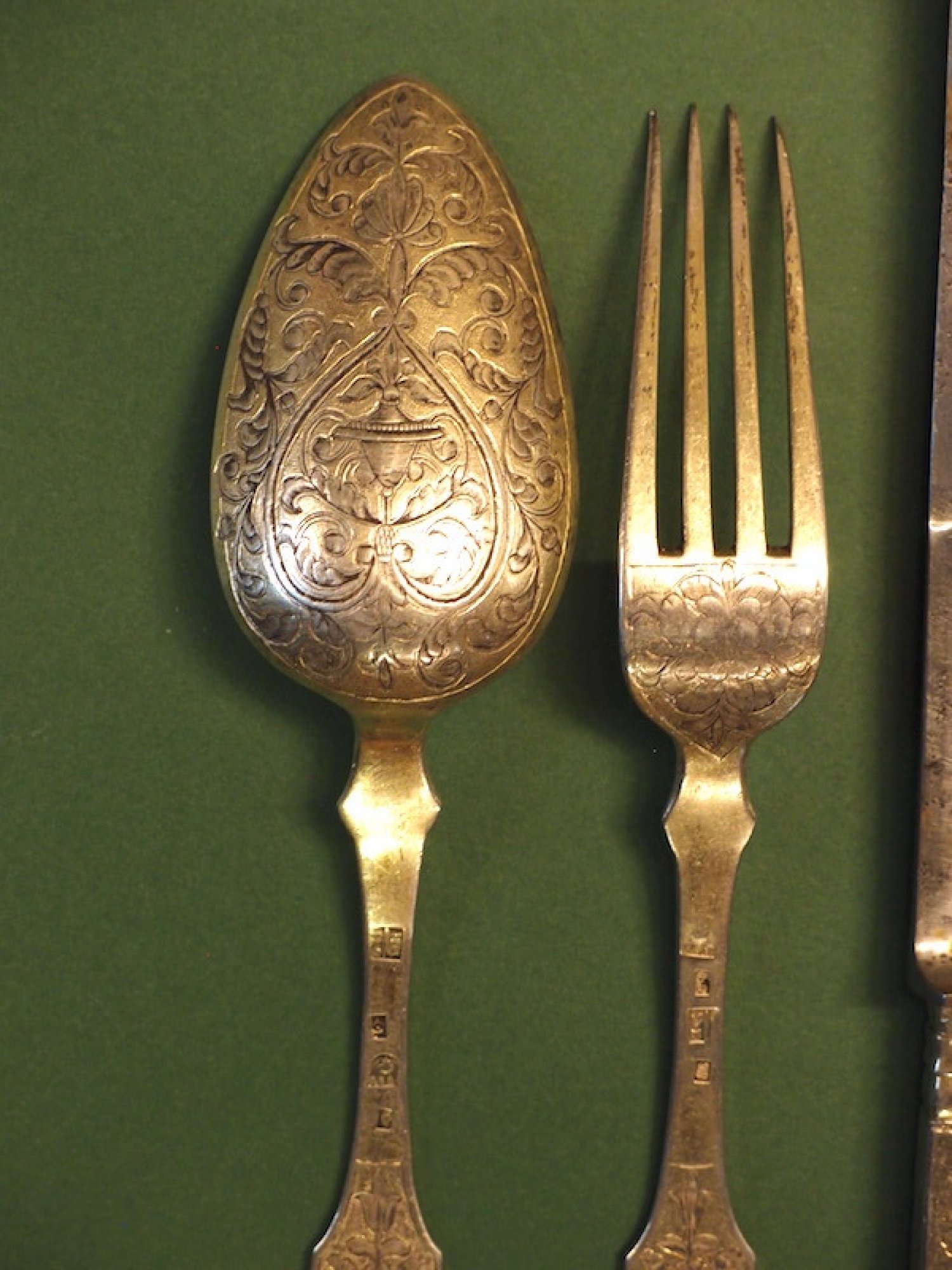 Russian Silver, Niello and Gilt Knife, Fork and Spoon Set. Nicholas I