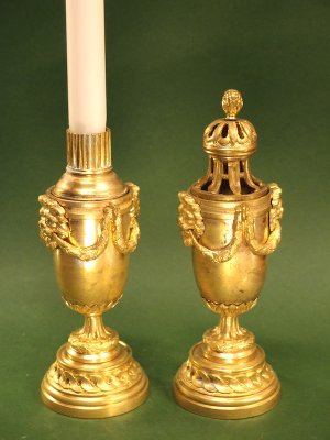 Pair of Gilt Bronze Louis XVI Cassolettes (Vases to Candlesticks)