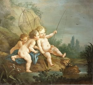 C1770 Oil Painting After Boucher: Fishing Putti