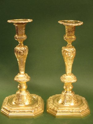 Splendid Pair of Louis XIV Style Gilt Bronze Candlesticks