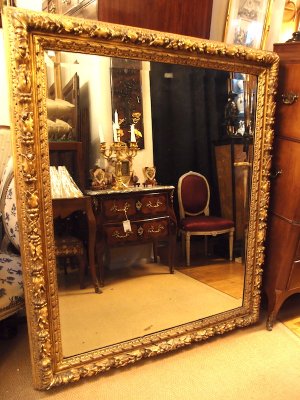 Spectacular 126 cm by 171 cm Carved Gilded Wood Mirror, Italian