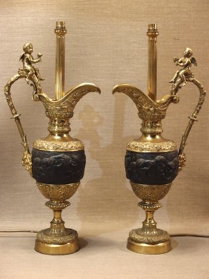  Pair French Bronze and Ormolu Ewers now as Electric Lamps 