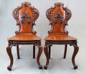 Superb Pair of Victorian Mahogany Hall Chairs