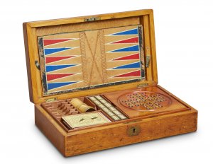 19th Century English Oak Games Compendium box with fully fitted interior