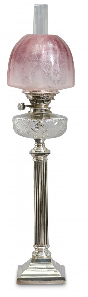 Late Victorian Silver Plated Double Burner Banquet Lamp