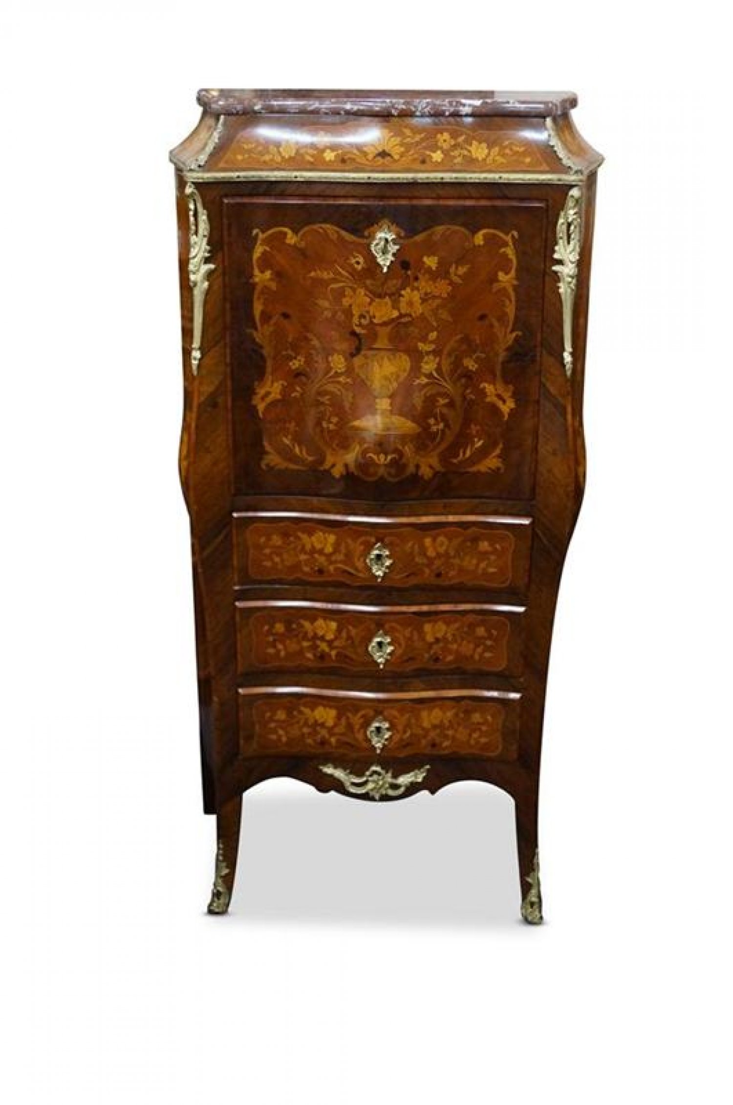French Fall Front Bureau with Marquetry Inlays