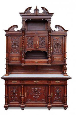 Grand French 19th Century Walnut Sideboard, marble top.