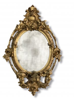 19th Century French Gilt Girandole Oval Mirror, c.1840