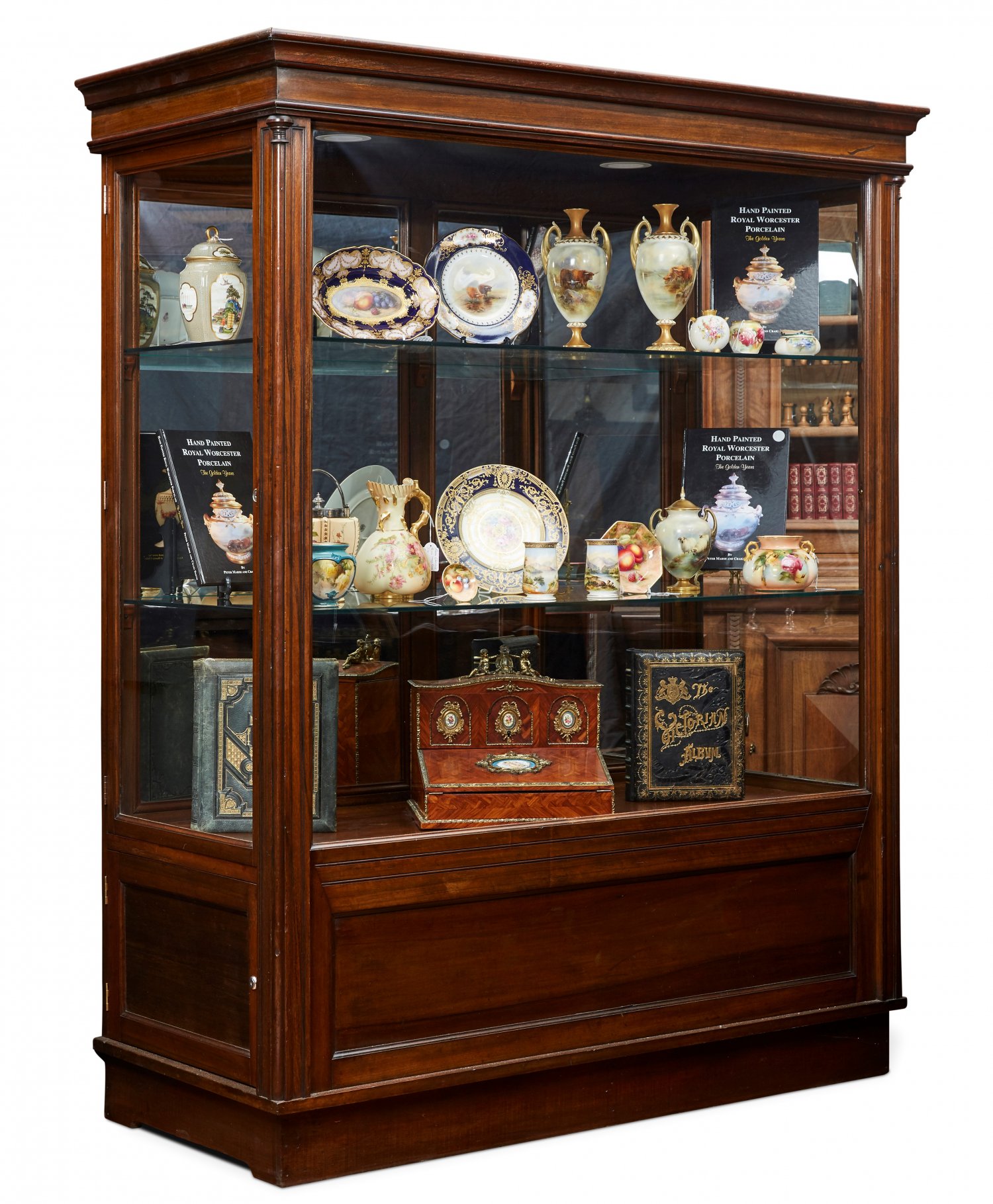 Edwardian Mahogany 4 Door Display Cabinet, with mirrored back, LED lighting inserted. c.1900