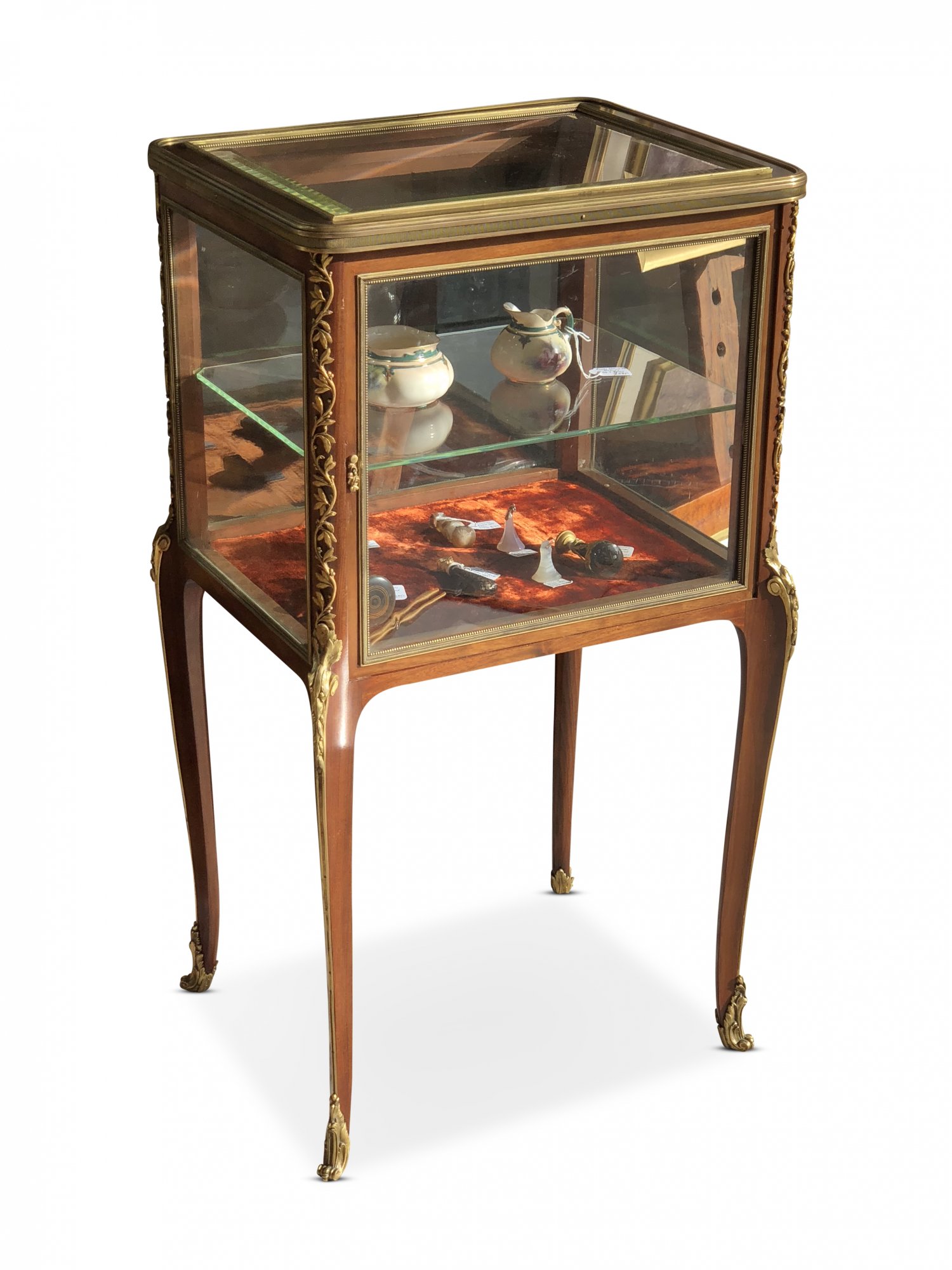 19th Century French Louis XVth-Style Walnut Centre Display Cabinet with Ormolu Mounts