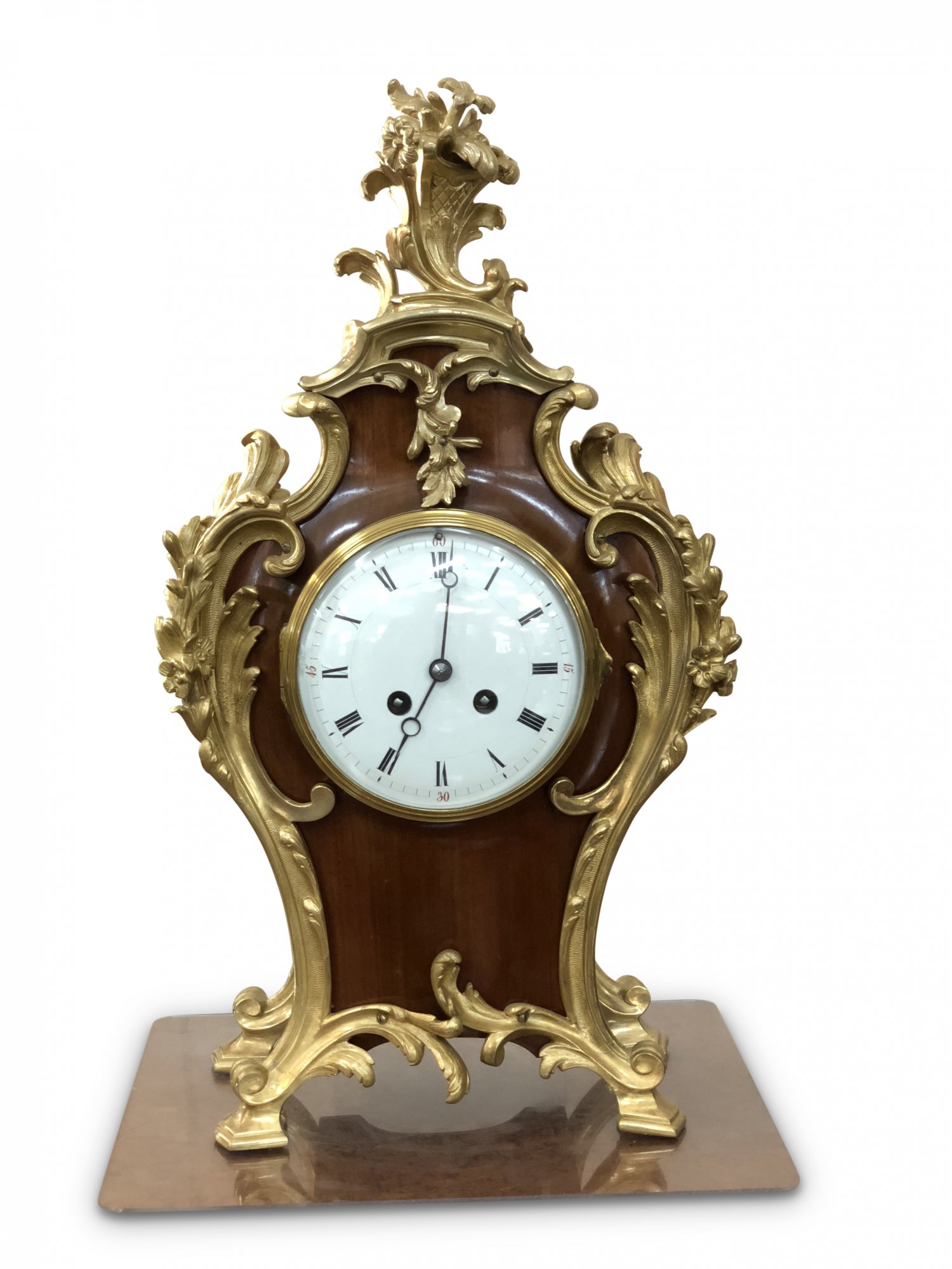 19th Century French Louis XV-Style Mahogany Mantle Clock