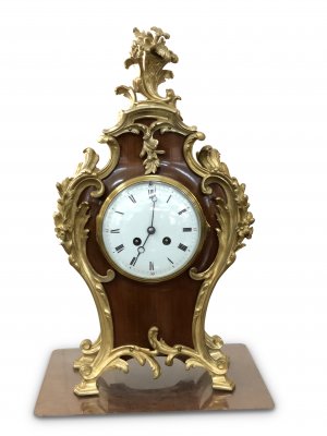 19th Century French Louis XV-Style Mahogany Mantle Clock