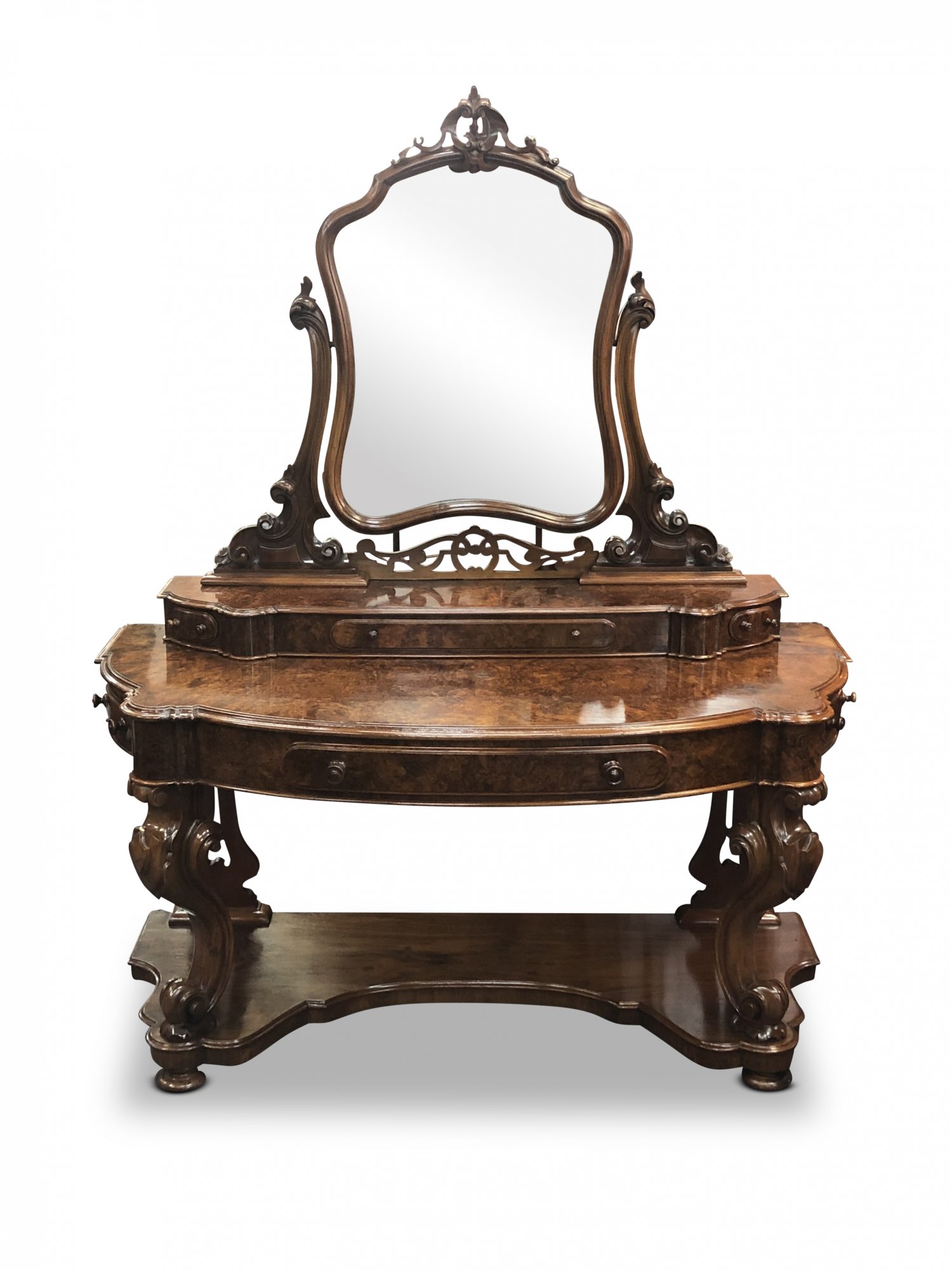 Victorian Burr Walnut Bow-Fronted Dressing Table