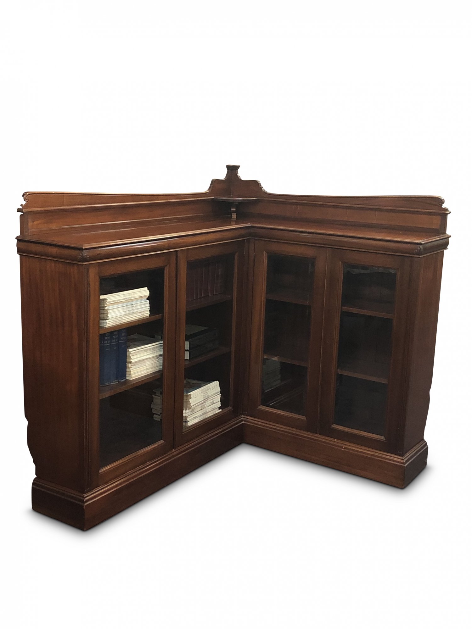 Rare Late 19th-Century Mahogany 4-Door Corner Bookcase