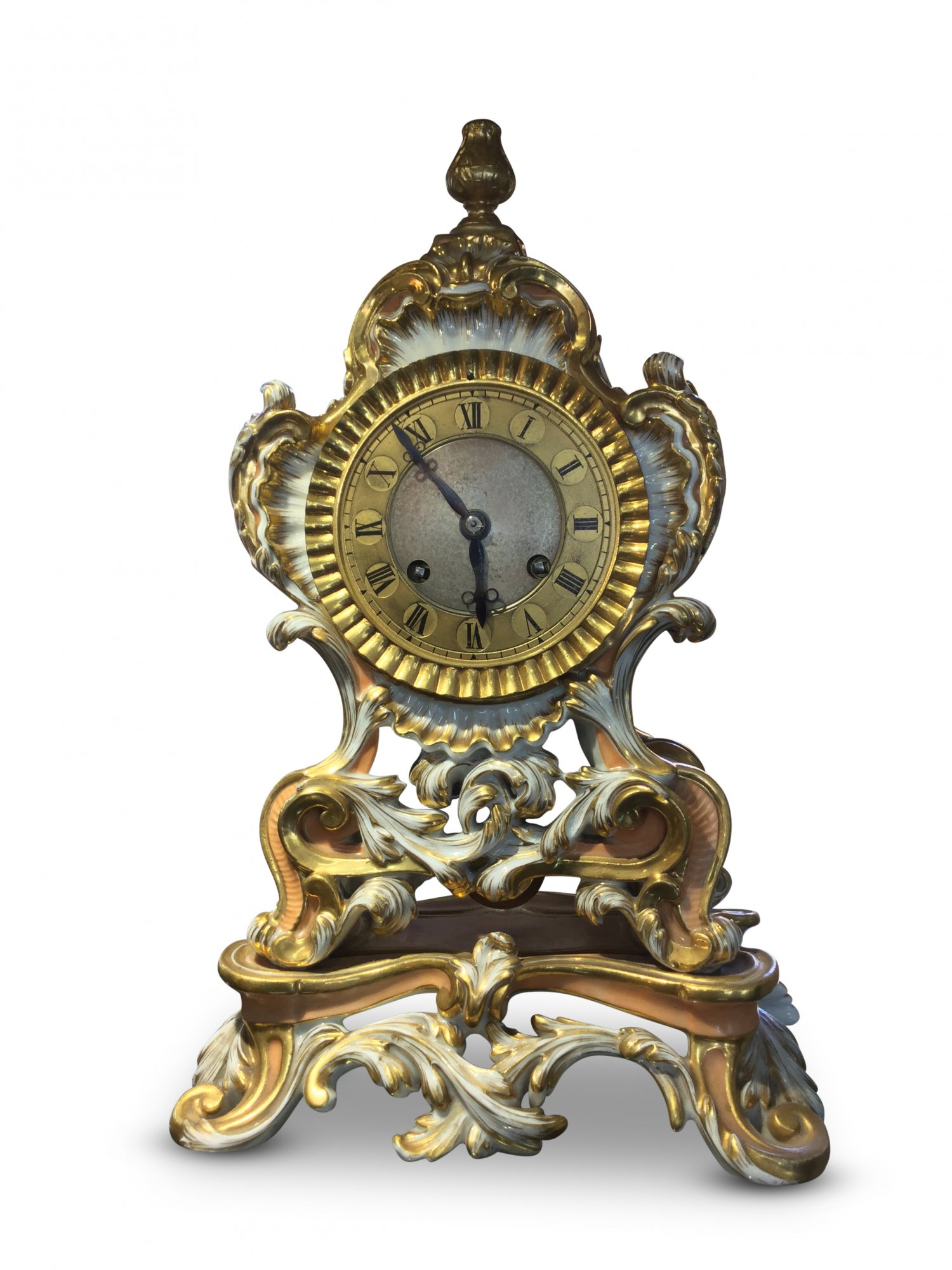 Antique French 19th-century Rococo porcelain mantel clock