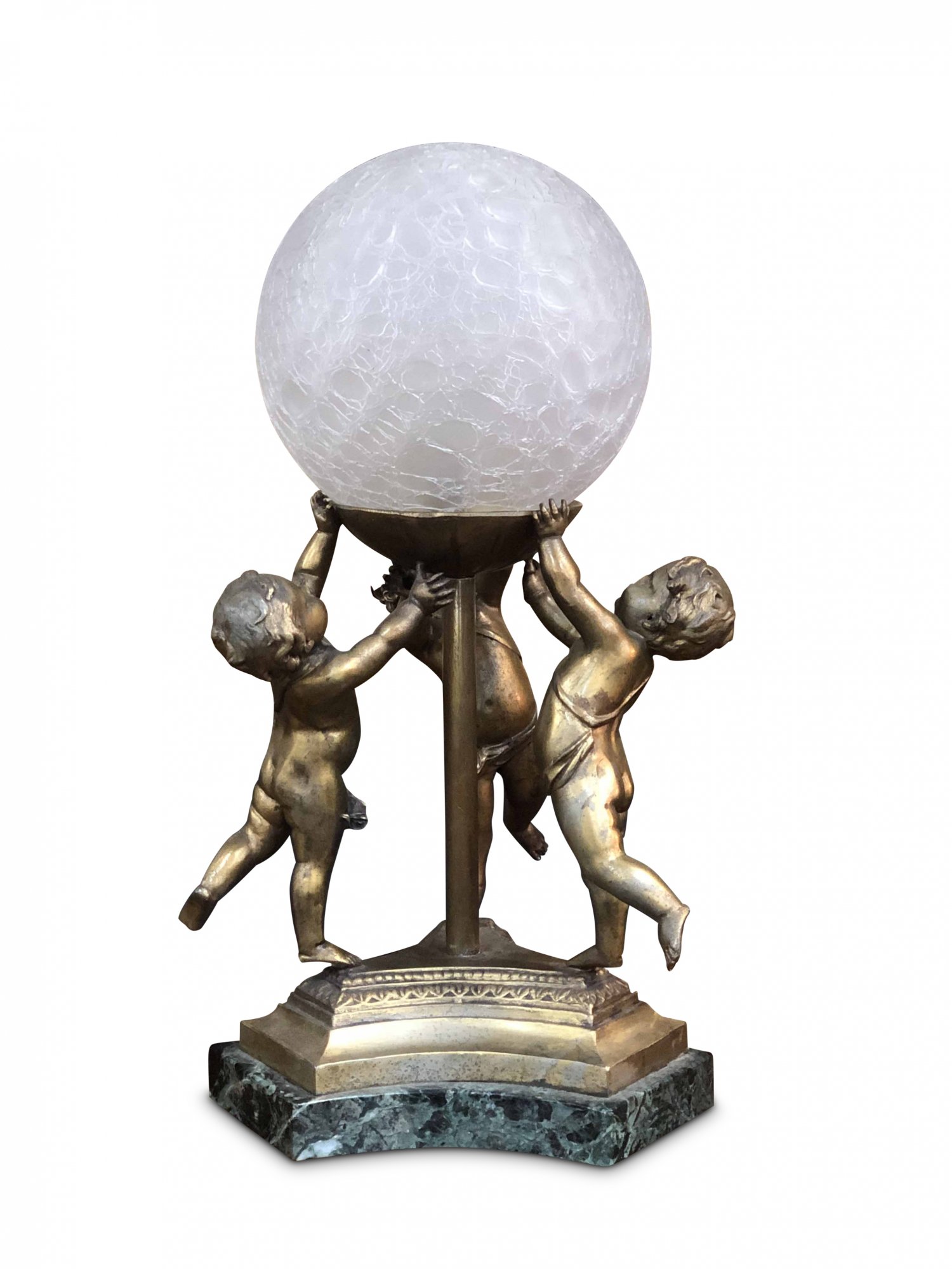 Early 20th-Century French Putti Bronze Lamp