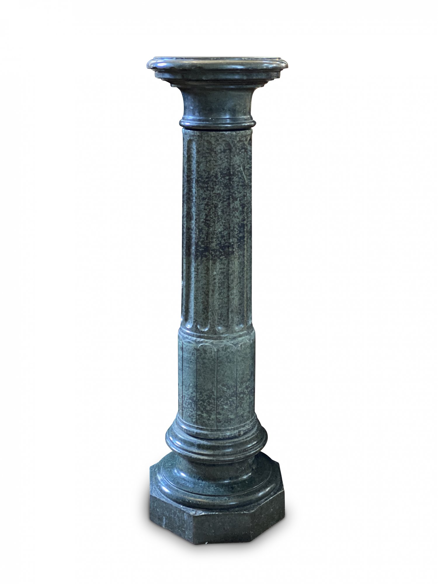 19th-century French green marble turned pedestal with fluted column