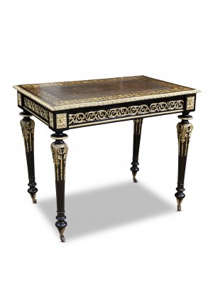19th-century French writing desk with tooled leather insert and exquisite ormolu mounts