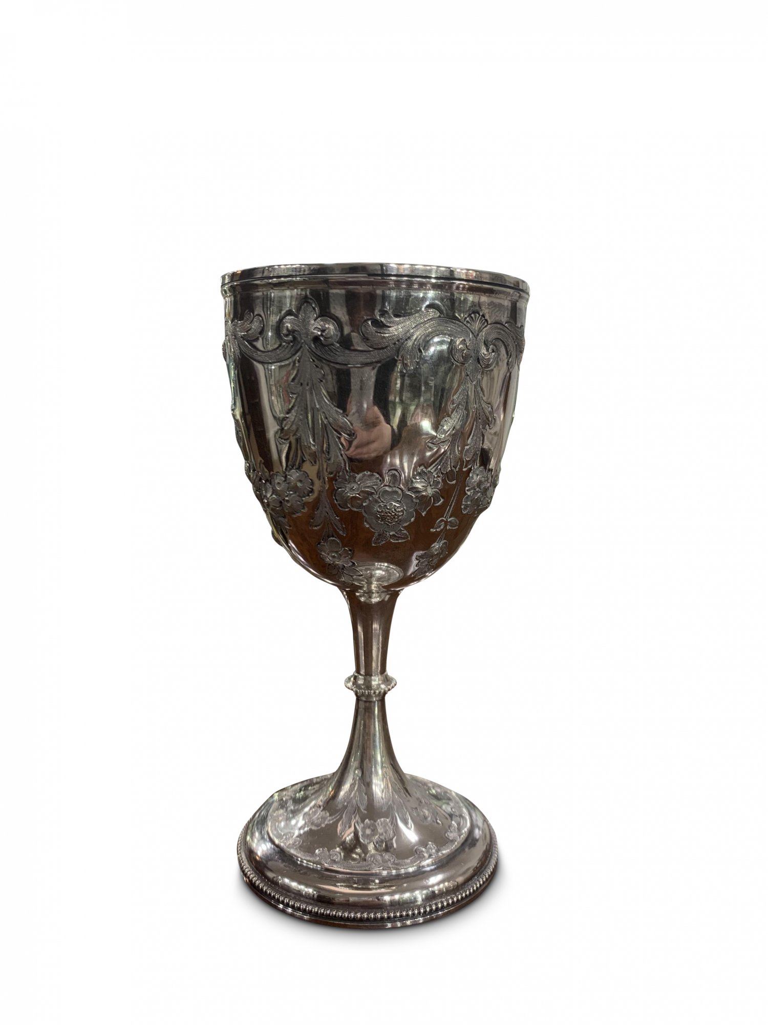 English Sterling Silver Embossed Goblet