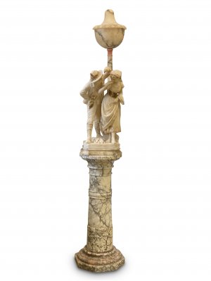Superb Quality 19th Century Italian Alabaster Male & Female Figured Lamp