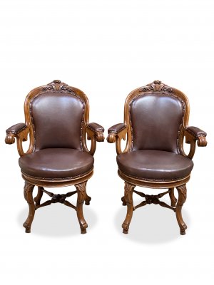 Pair of Victorian Walnut Revolving Office Chairs