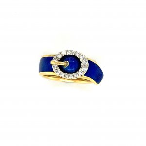 Blue Enamel and Diamond buckle ring