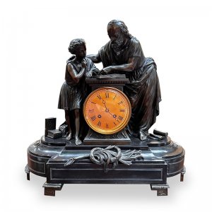 French bronze figured mantle clock
