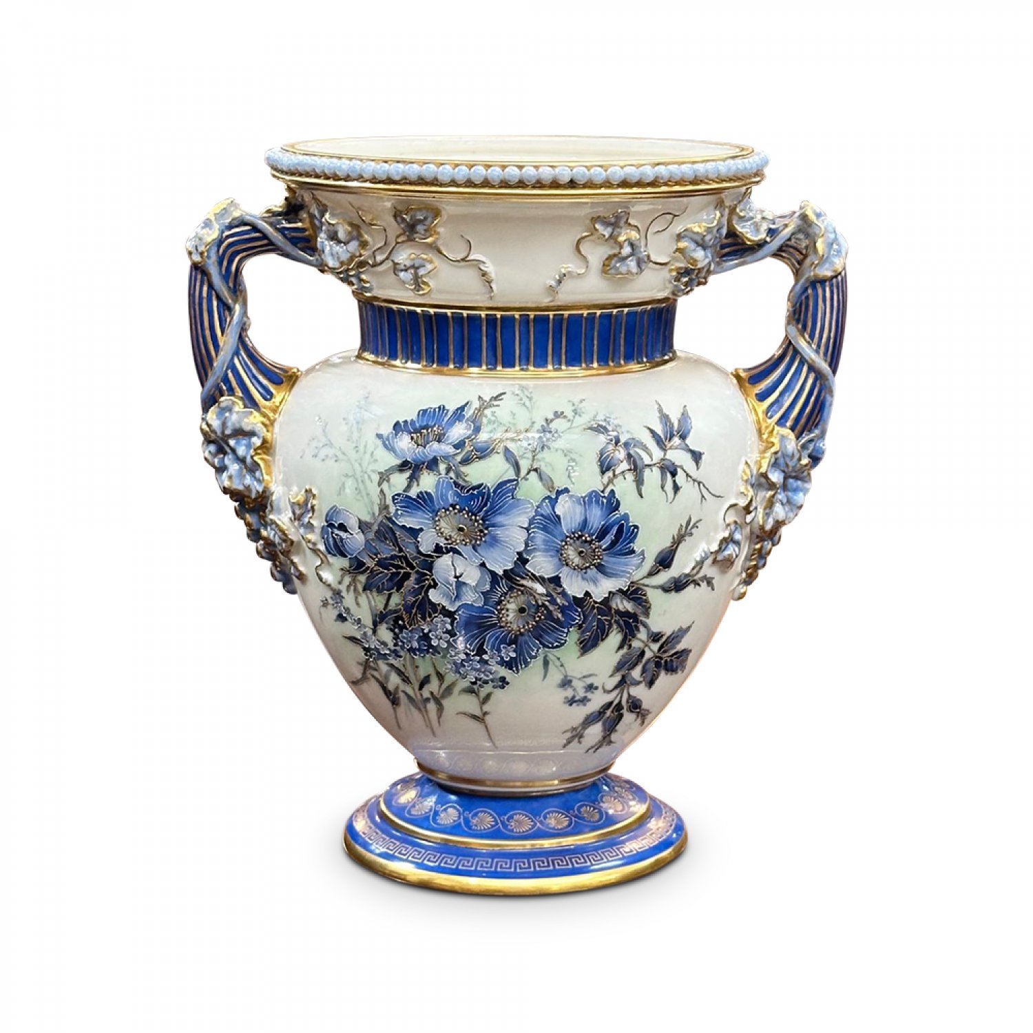 Royal Worcester floral, grape, and leaf design double handled vase 