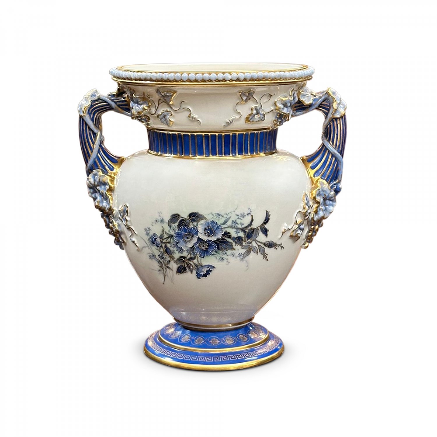 Royal Worcester floral, grape, and leaf design double handled vase 