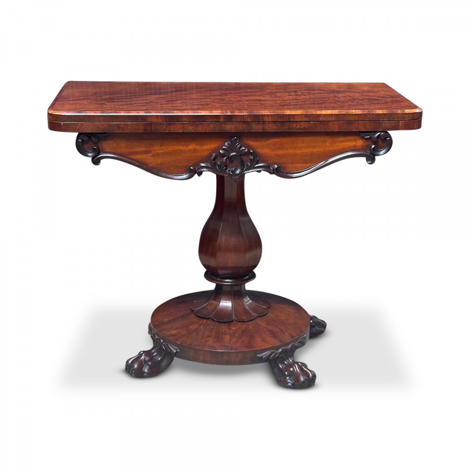 William IV English mahogany fold over card table 