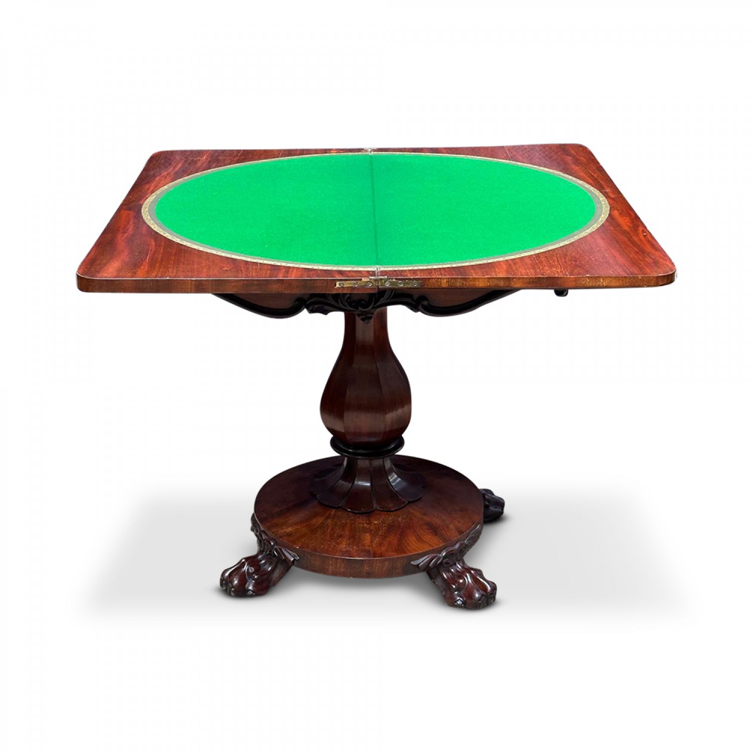 William IV English mahogany fold over card table 