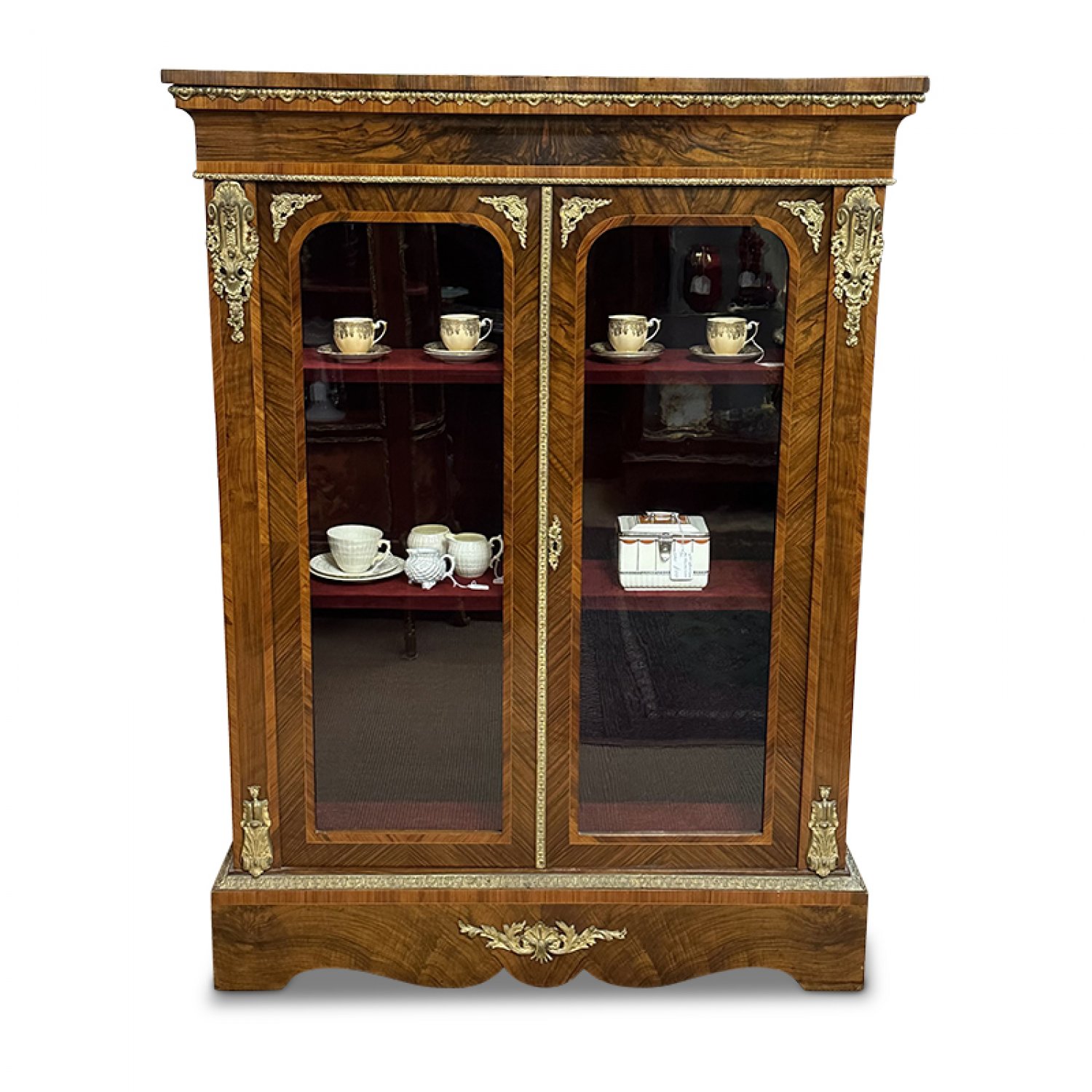 19th century french walnut 2 door vitrine