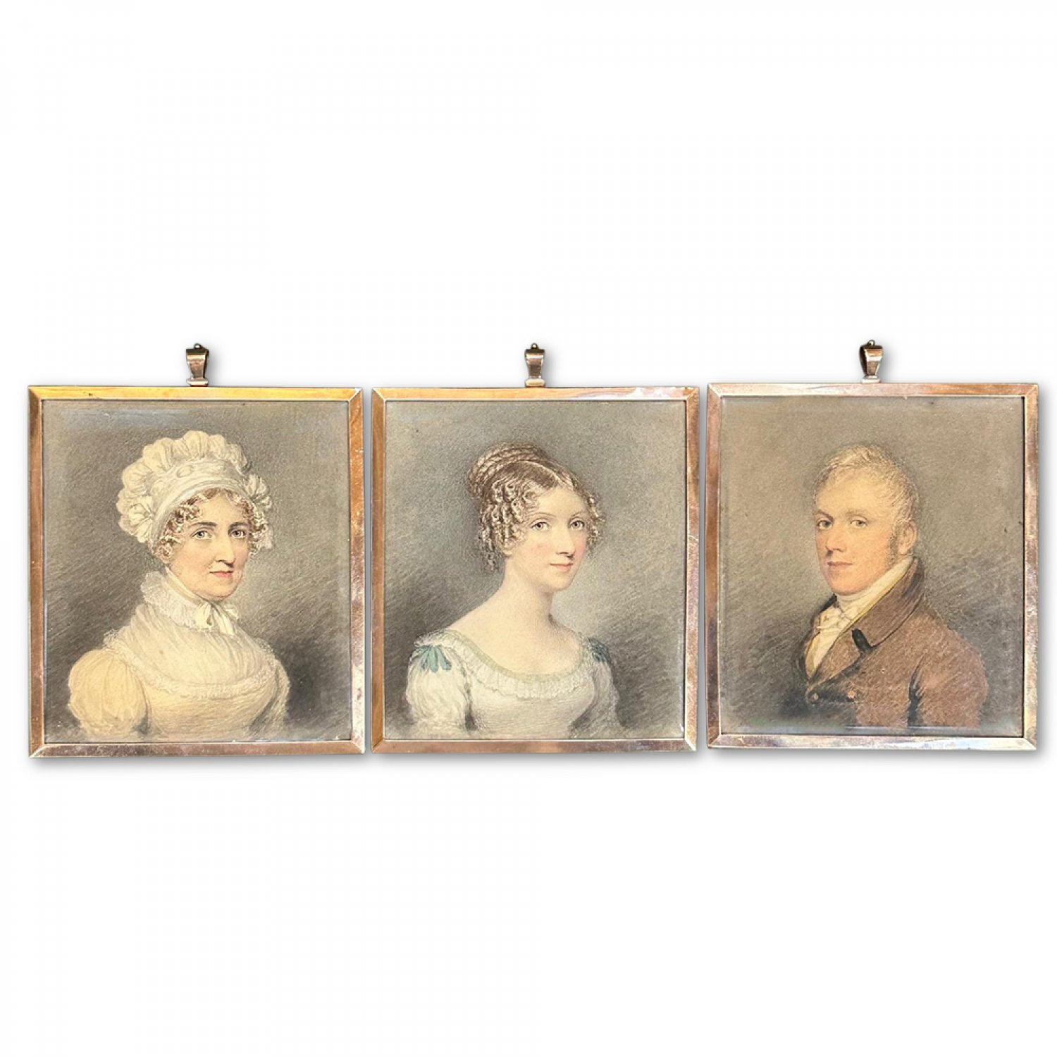 Superb set of 3 hand painted miniature portraits 