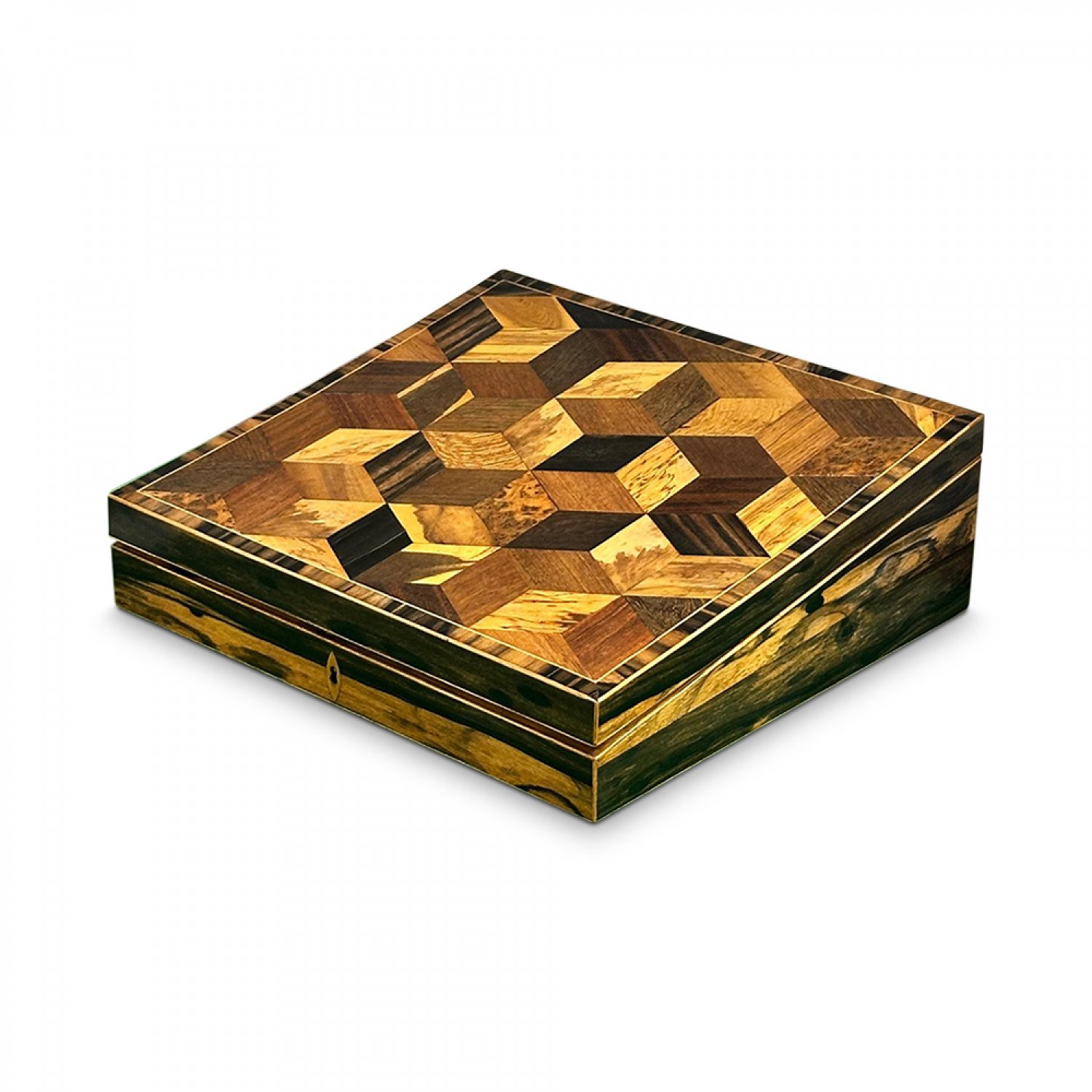 Rare early 19th century English coromandel writing slope with cubic inlays 