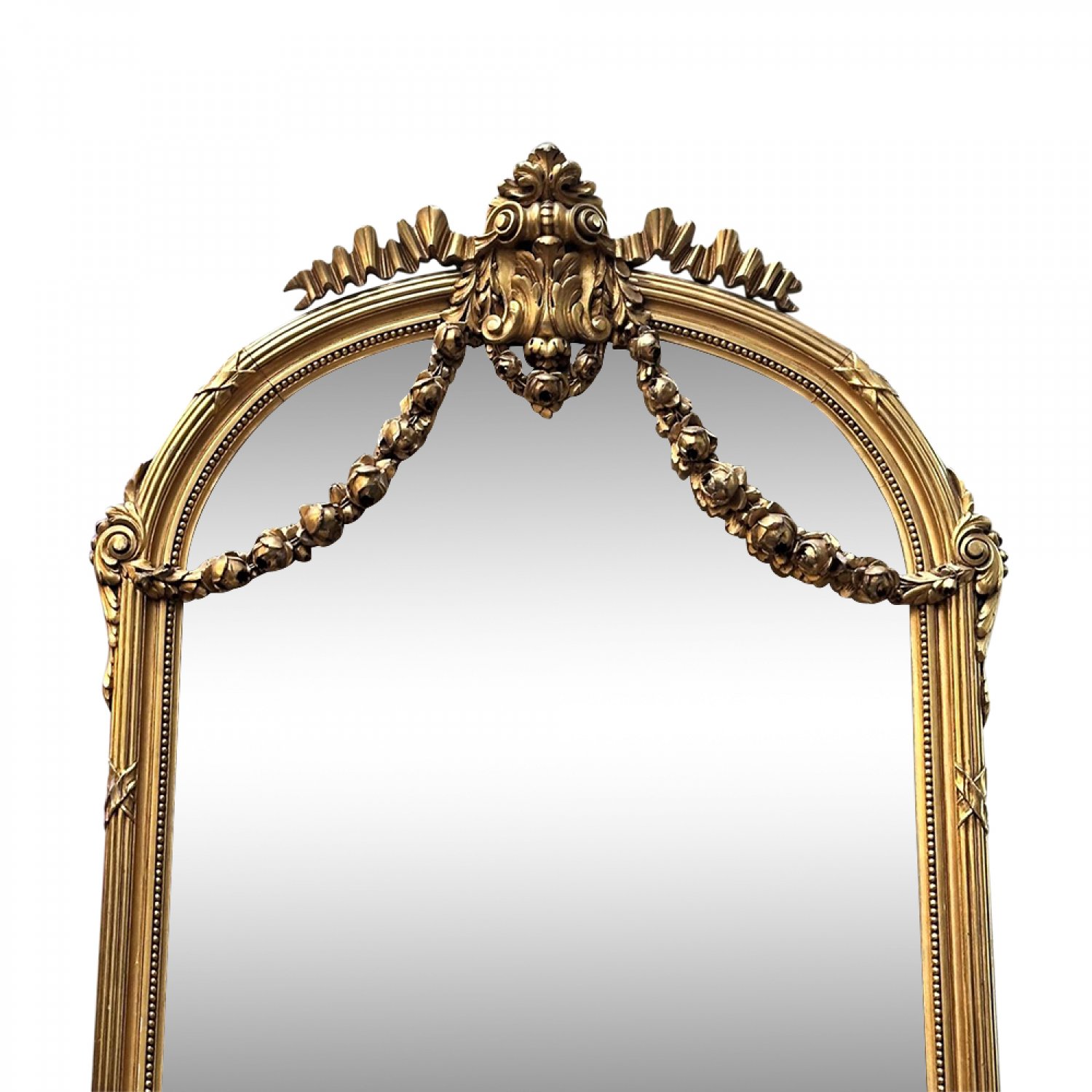 Superb 19th century French gilt half round rouge marble top console table and mirror 