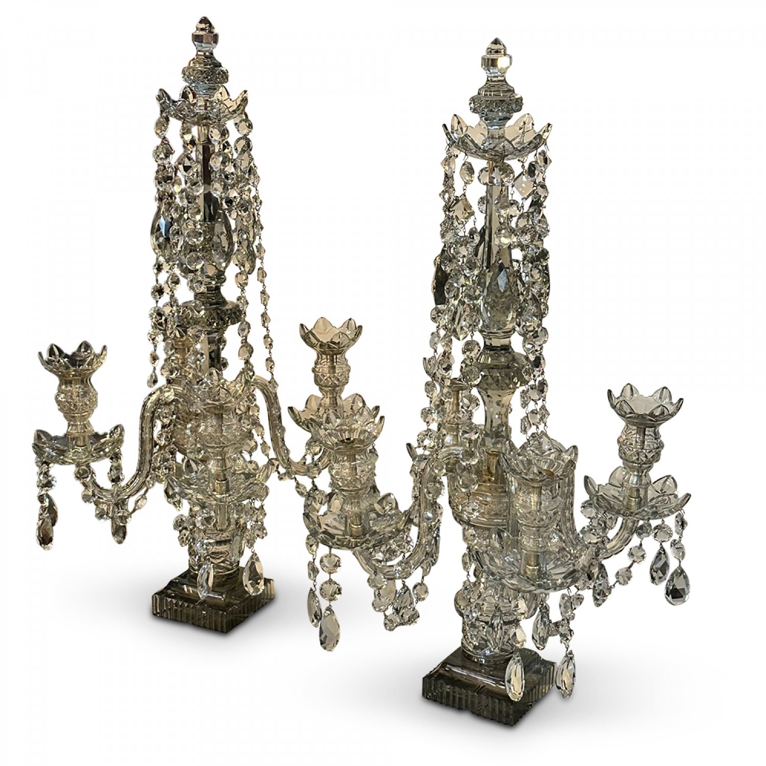 Exquisite pair of glass Girandole 4 branch centre pieces 