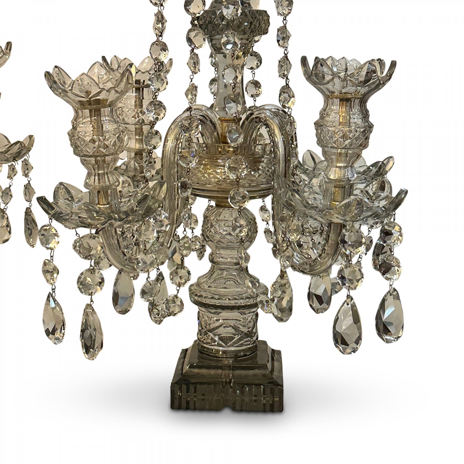 Exquisite pair of glass Girandole 4 branch centre pieces 